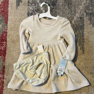 Cat‎ & Jack Cream Ribbed Casual Dress with Bloomers. NWT Girls 18m
